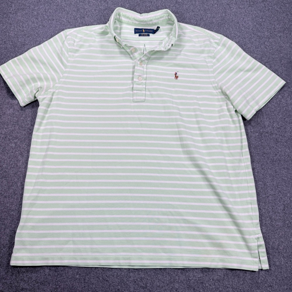 Ralph Lauren Mens XL Polo Shirt Mint Green White Striped Knit Oxford SS